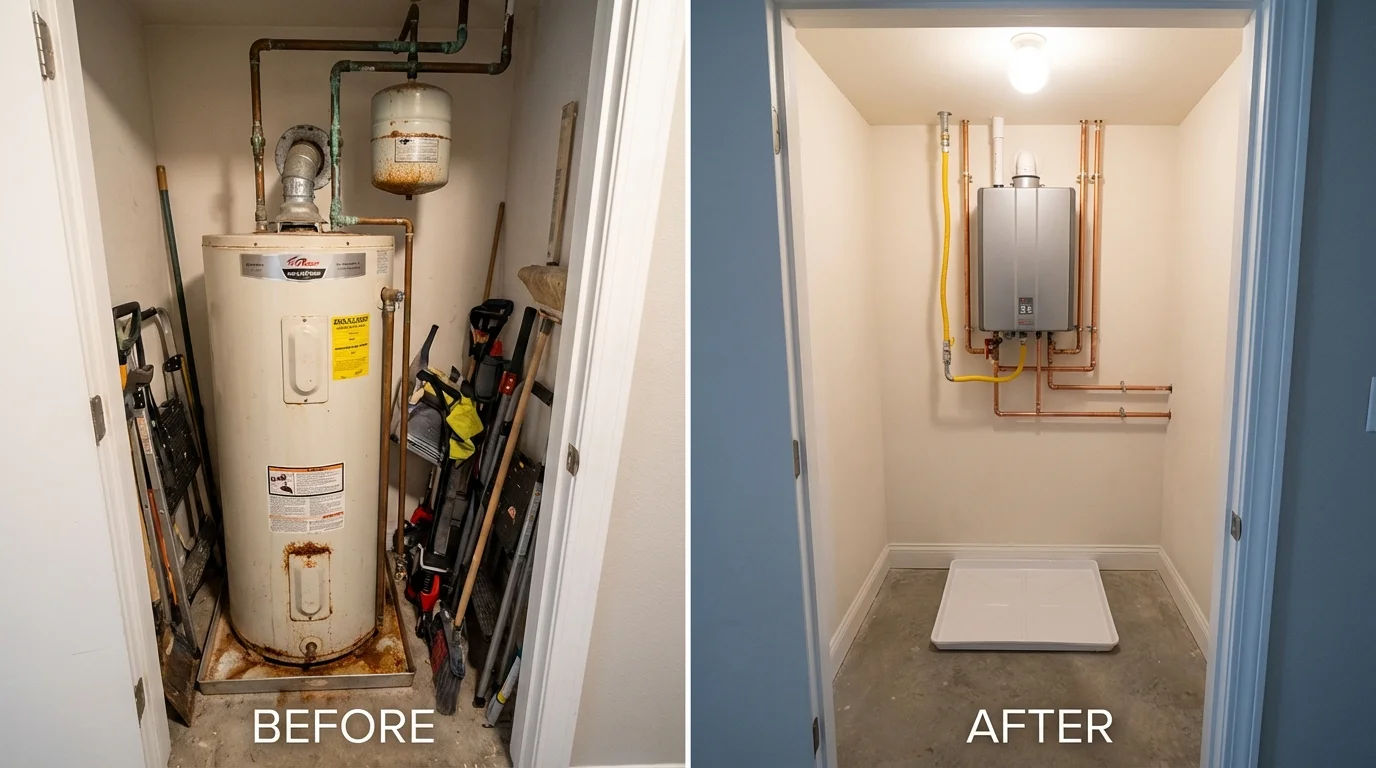 Tank water heater versus wall-mounted tankless unit comparison for South San Francisco, CA homeowners