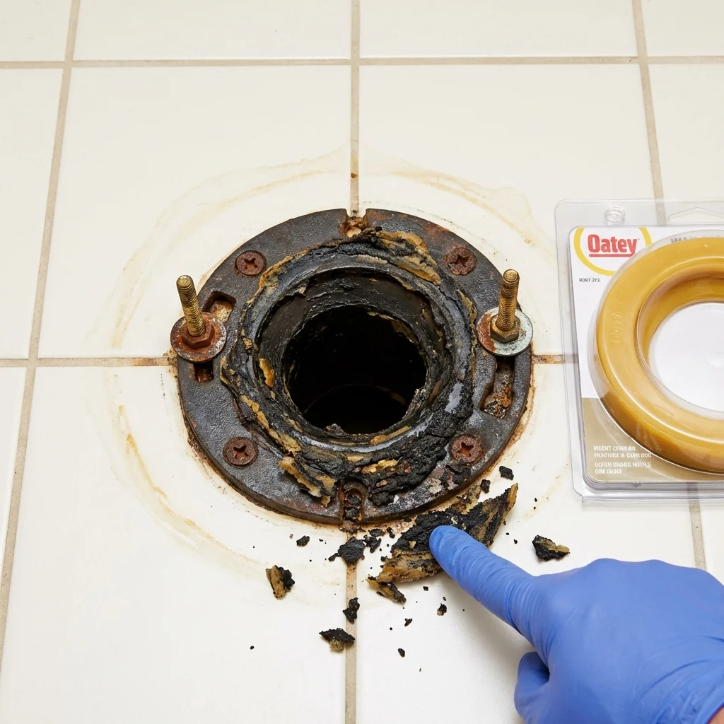 Failed wax ring showing water seepage at the base of a toilet in a South San Francisco, CA home