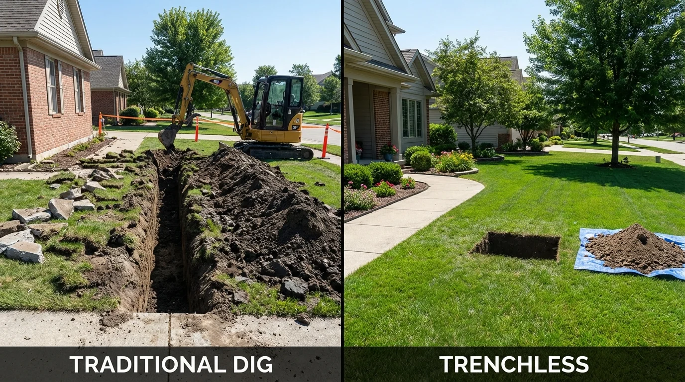 Trenchless sewer repair with minimal yard damage versus traditional excavation in South San Francisco, CA